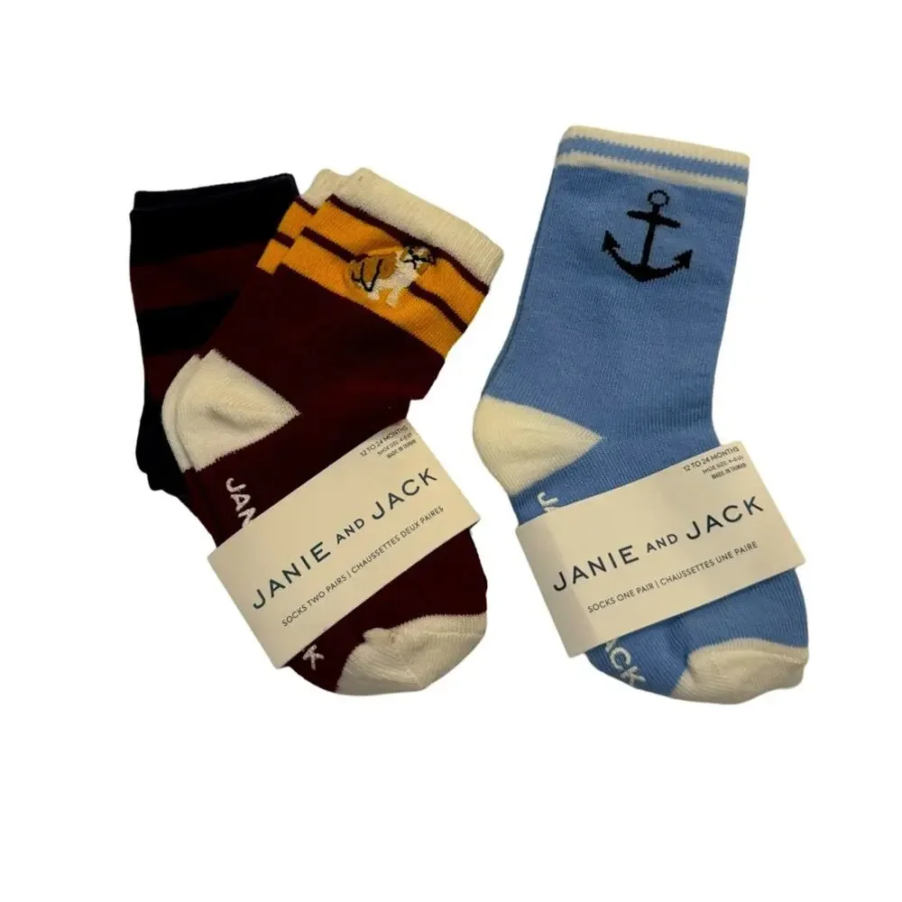 Janie and Jack Boy’s Assorted Socks - Set of 2 Size 12-24M